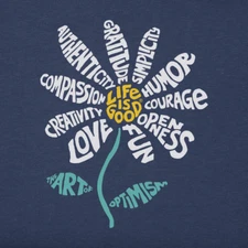 NWT Women's Life is Good Superpower Daisy Darkest Blue SS Crusher Vee