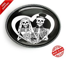 Sugar Skull Bride  Groom Belt Buckle - Day of the Dead Wedding Handmade Gift 66