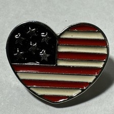 American Flag Heart Patriotic Enamel Lapel Pin Vintage Hat Tie Tac
