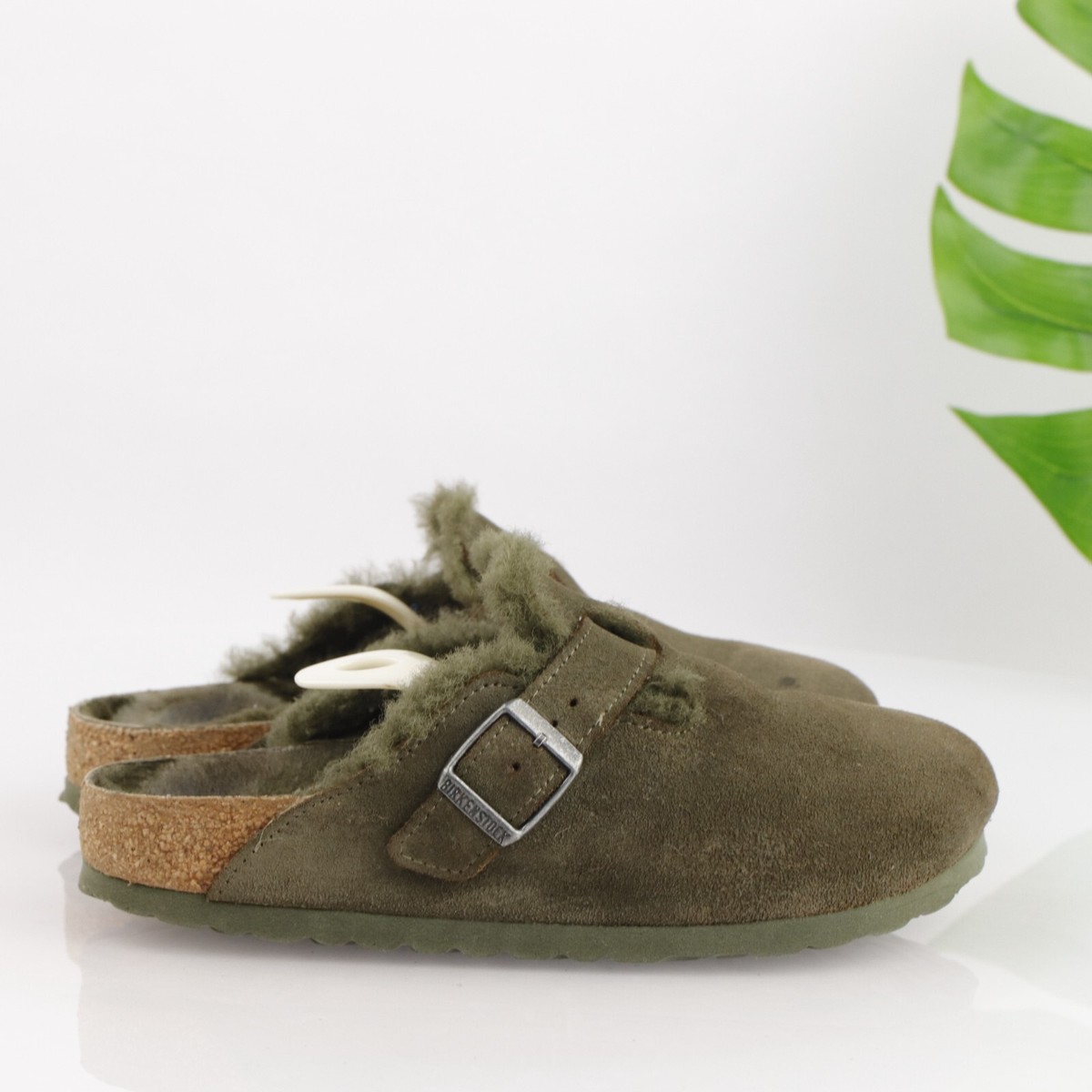 Birkenstock Womens Boston Shearling Clog Size 37 6 Olive Suede