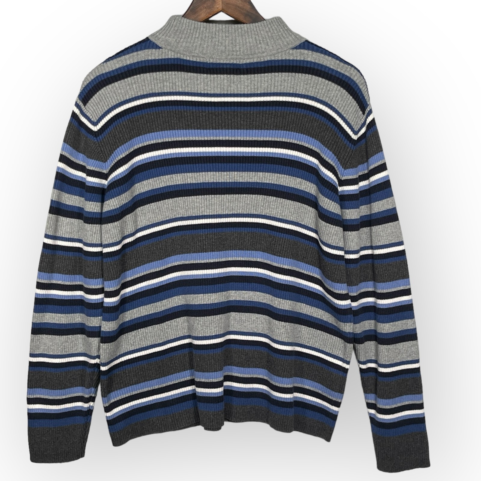 Karen Scott Pullover Sweater Women Size XL Blue Striped 100% Cotton Long Sleeve