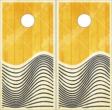 Yellow Wood Wave LAMINATED Cornhole Wrap Bag Toss Skin Decal Sticker