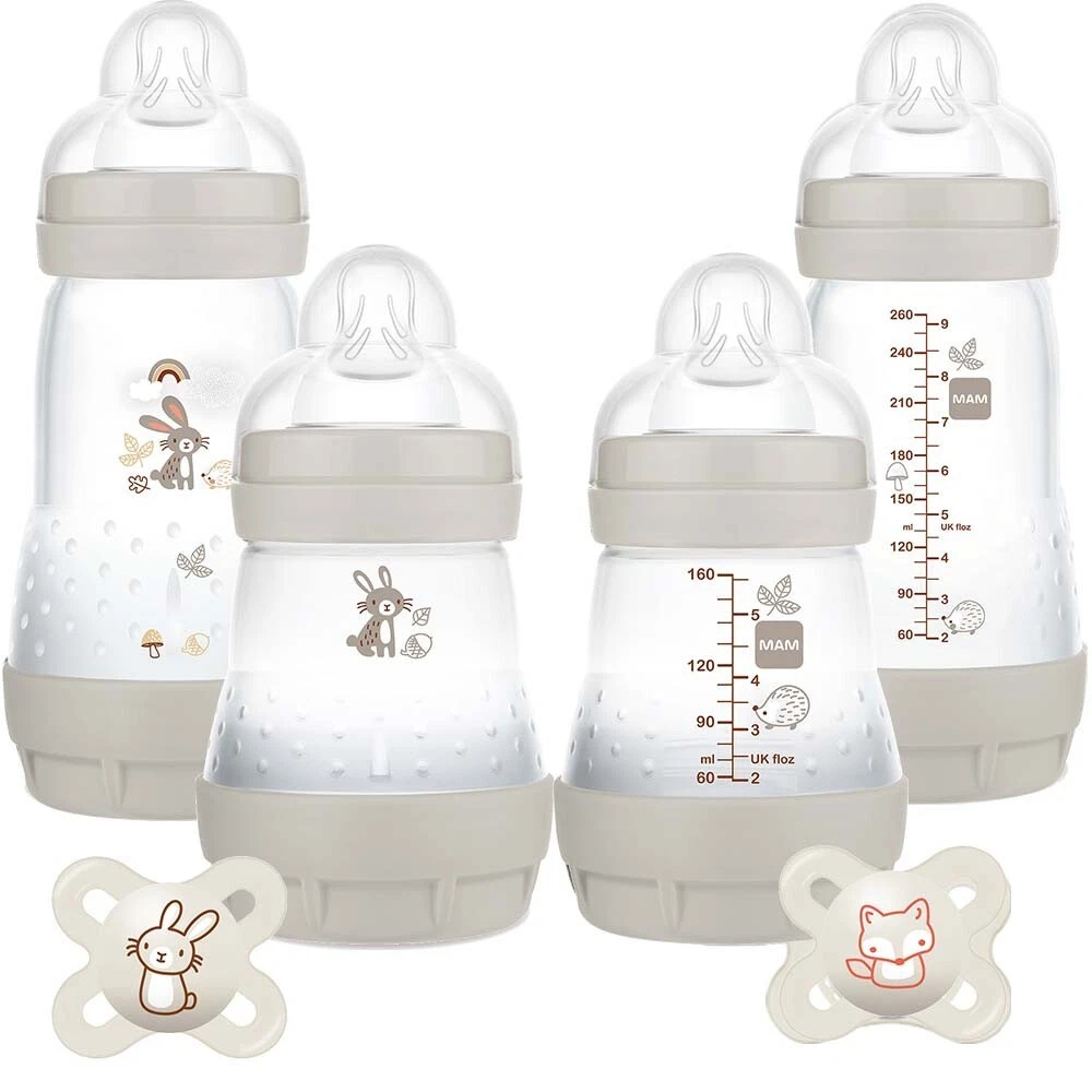 MAM Feeding & Soothe 6 Pcs Starter Set 4 x Self-sterilising Bottles & 2  Soothers