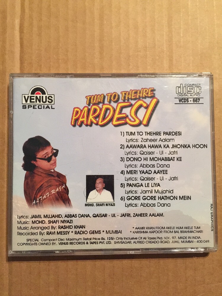 Tum To Thehre Pardesi Altaf Raja Venus Rare Bollywood VCDS 667
