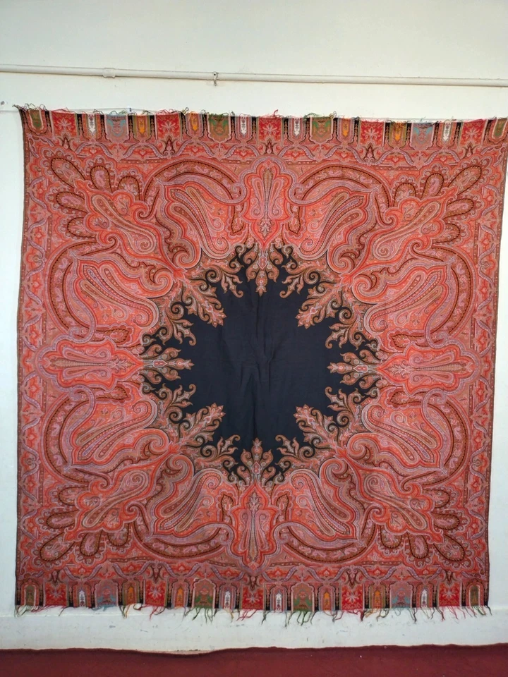 Mantel vintage paisley tela lana diseño victoriano bufanda tejido a mano Foto 3 de 4