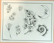 Vintage 1987 RARE Spaulding Rogers Tattoo Flash Sheet 894 Moon 4 Leaf Clover