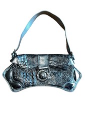Y2k Ripani Italy Embossed Pewter Metallic Leather New Shoulder Clutch Bag $399