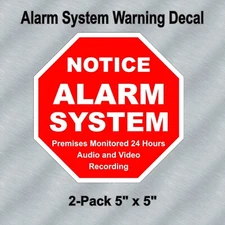 2-Pack Alarm System Warning Decals 5"x5" Red High Quality Laminated Window Stick