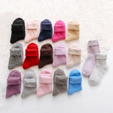 5 Pairs Wool Angora Fuzzy Women Warm Thick Boots Casual Solid Crew Socks Winter