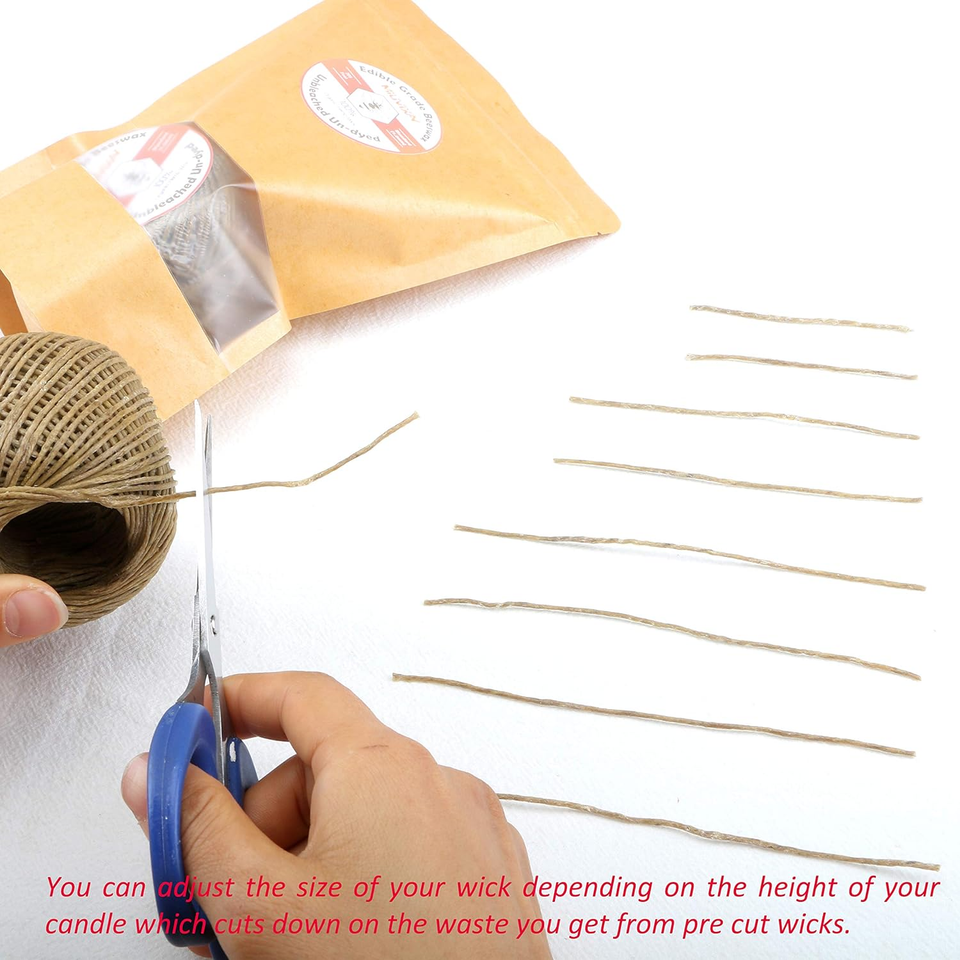 MILIVIXAY Hemp Wick with Natural Beeswax Coating, Edible Grade Beeswax