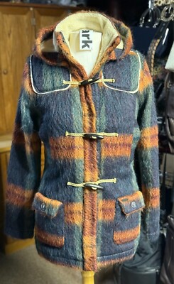 Women's Bark Navy, Plaid, Wool, Nylon, Mohair, Alpaca Toggle Coat Size S