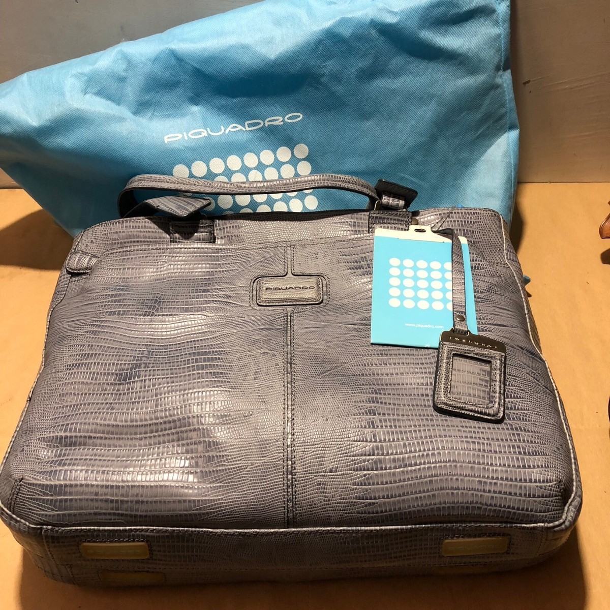 TRACOLLA VALIGIA BORSA PIQUADRO IN PELLE GRIGIA MARTELLATA NUOVA