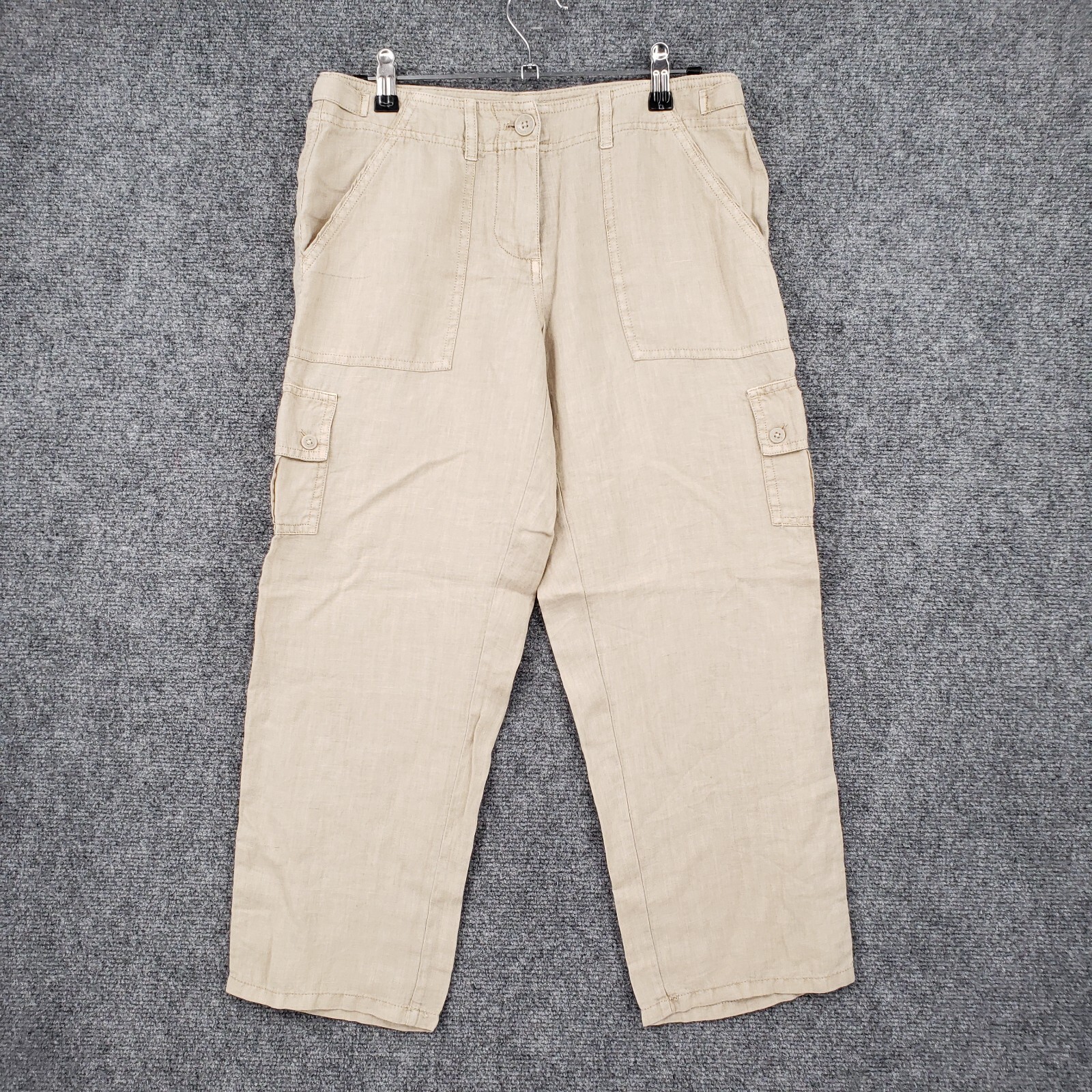Tommy Bahama Pants Womens Khaki Linen Cargo Utility Pocket Flat
