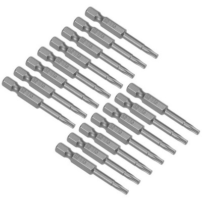 15pcs 50mm Long 1/4'' Hex Shank T15 Torx Screwdriver Bits S2 High Alloy Steel