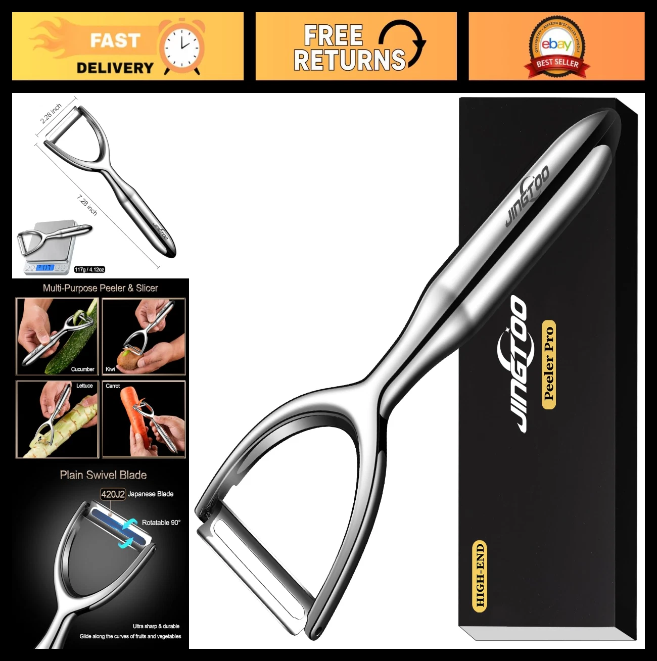 Stainless Steel Vegetable Peeler - Ultra Sharp Y-Shaped Fruit & Veggie Tool, Erg