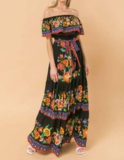 Flying Tomato Midnight Garden Maxi Dress Black