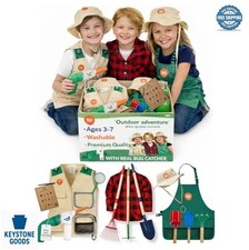 Kids Dress Up Costume Set 3 in 1 Explorer Farmer Gardener Pretend Play Tools