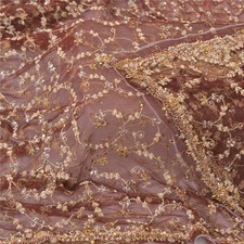 Sanskriti Vintage Dark Red Dupatta Long Stole Net Mesh Hand Beaded Zardozi Veil