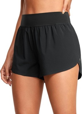 CRZ YOGA High Waisted Dolphin Athletic Running Shorts for Women 3'' High Spli