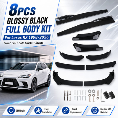For Lexus RX 1998-2026 Performance Glossy Black Full Body Kit Spoiler Lip 8Pcs