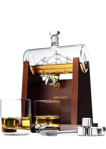Whiskey Wine Ship Decanter On Stand Very Unique New Unused