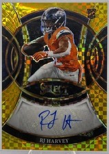2025 Panini Select Gold Prizm Rookie Signatures RJ Harvey #RSI-RHY /10