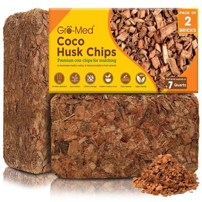 Gro-Med Coco Husk Chips 2s Brick 2 Pack (2.2 lb), brown 