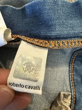 Roberto Cavalli Blue Denim Jeans Gold Snake graphic Animal Print 5-Pocket