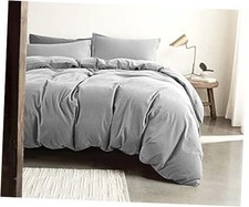 Stone Washed Cotton Casual Duvet Cover Set Solid Color King Medium Grey