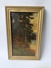 Antique 1900 Oil Painting on Board Forest Landscape Ornate Gold Gilt Frame