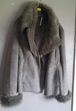 Ladies TU Faux Suede Faux Fur Coat Size L.
