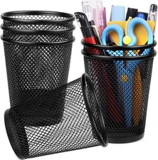 Mesh Pencil Holder Metal Pen Cup Black Desk 6 Packs Office Caddy Storage