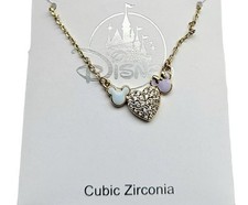 Disney Parks Mickey  Minnie Mouse Heart Gold Toned Pastel Rhinestones Necklace