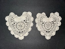  Lot of 2 Vintage Doilies Heart Shaped Crocheted 100 Cotton Beige 7  