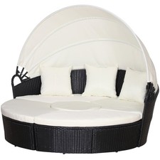 Outsunny Rattan Garden Daybed Sun Lounger Sofa Set w/ Canopy, Black/Beige