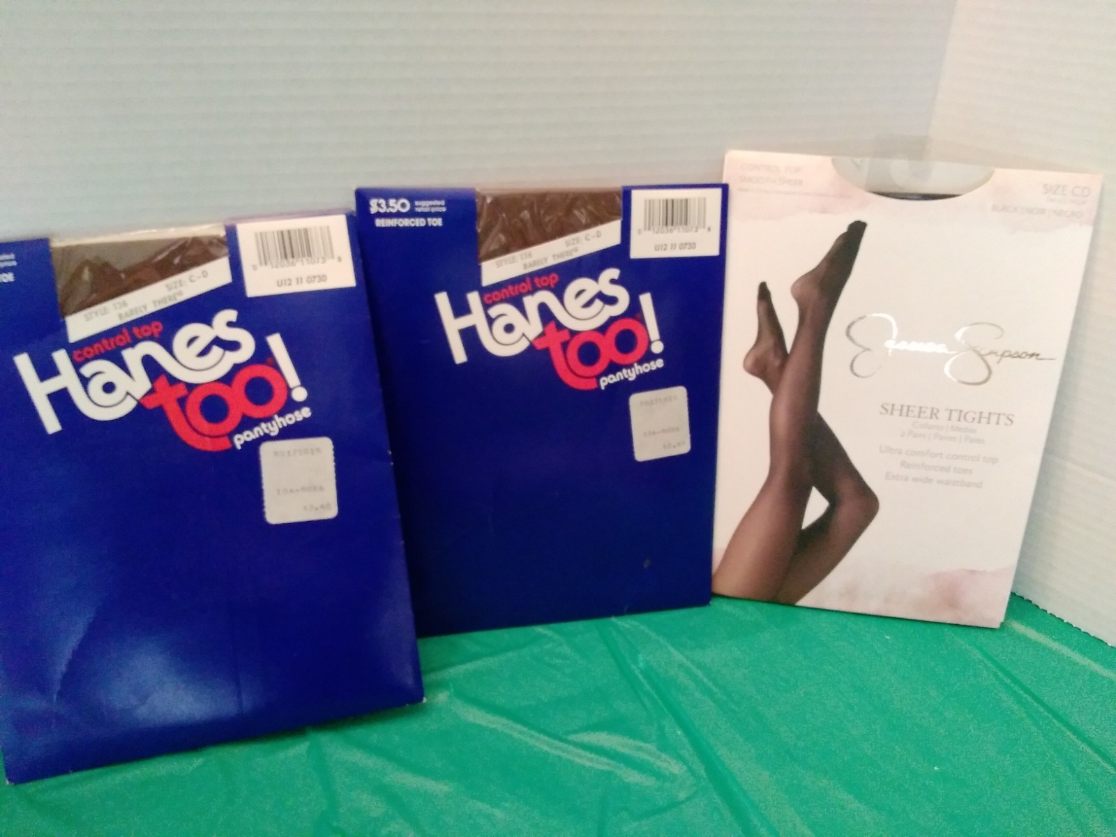 Lot 3 Pantyhose Size C-D 2 Tan & 1 Black Hanes Too! & Jessica Simpson