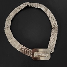Vintage Silver Tone Metal Snake Fish Scale Disco Glam Stretch Belt