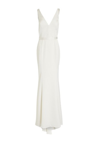 RRP €908 CATHERINE DEANE Satin Wedding Gown UK10 US6 IT42 M Ivory Train Back Bow - Foto 3 di 7