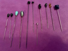 Lot Vintage HAT PINS Glass Tops /Edwardian Long &60s Pearl Clrs