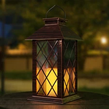 Outdoor Solar Lanterns, Waterproof Hanging Lantern with LED Flickering Flamel...