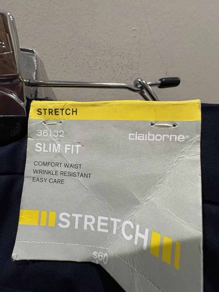 Claiborne мужчин платье брюки 36 X 32 темно-синий плоский передний прямой ноги карман комфорт новый - Изображение 4 из 4
