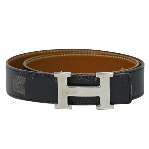 HERMES Constance H Leather Reversible Belt Black Brown