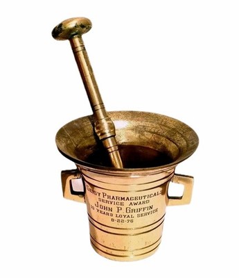 Vintage 1976 Geigy RX Mortar & Pestle Pharmaceutical Service Award John Griffin 