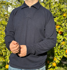 Loro Piana 100% Cashmere Polo Collar Sweater Navy Blue Size 52 L XL Italy