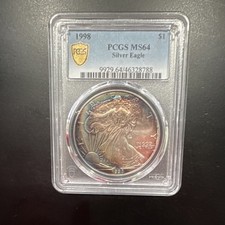 U.S. Mint Silver Eagle 1998 PCGS MS64 1 oz .999 Silver Treasury Rainbow Toned