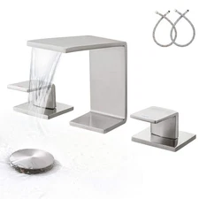 GAGALIFE 8 in. Double Handle Waterfall Faucet w/ Pop Up Drain, Brushed Nickel