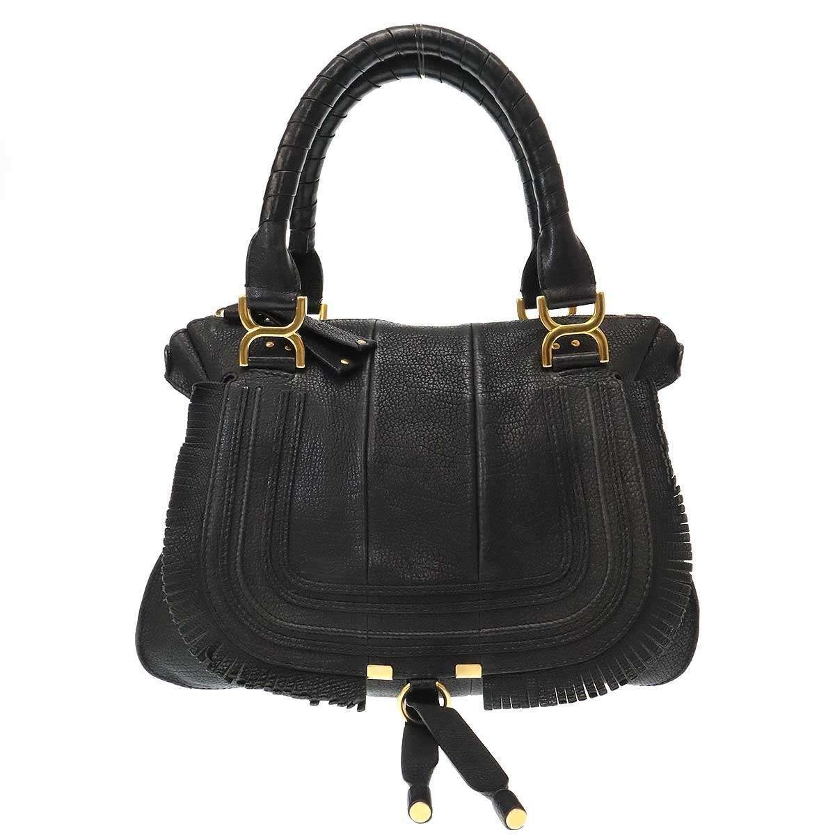 Chloe Marcie Medium Black Leather Tote Handbag Pre-Owned Authentic