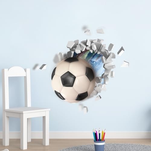 3D Broken Football Wall Decals for Boys Room Sport Soccer Wall Stickers Self - Picture 3 of 8