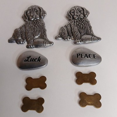 VTG Pewter Refrigerator Magnet Puppy With Football Unique Lot Of 8 Mixed Magnets