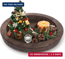 6.5 in Round Rustic Wood Tray for Decor Candle Holder Tray Wooden Serving Trayes